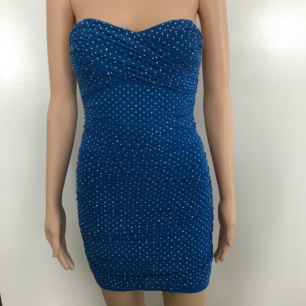 Bebe Strapless Short Blue Dress In xs